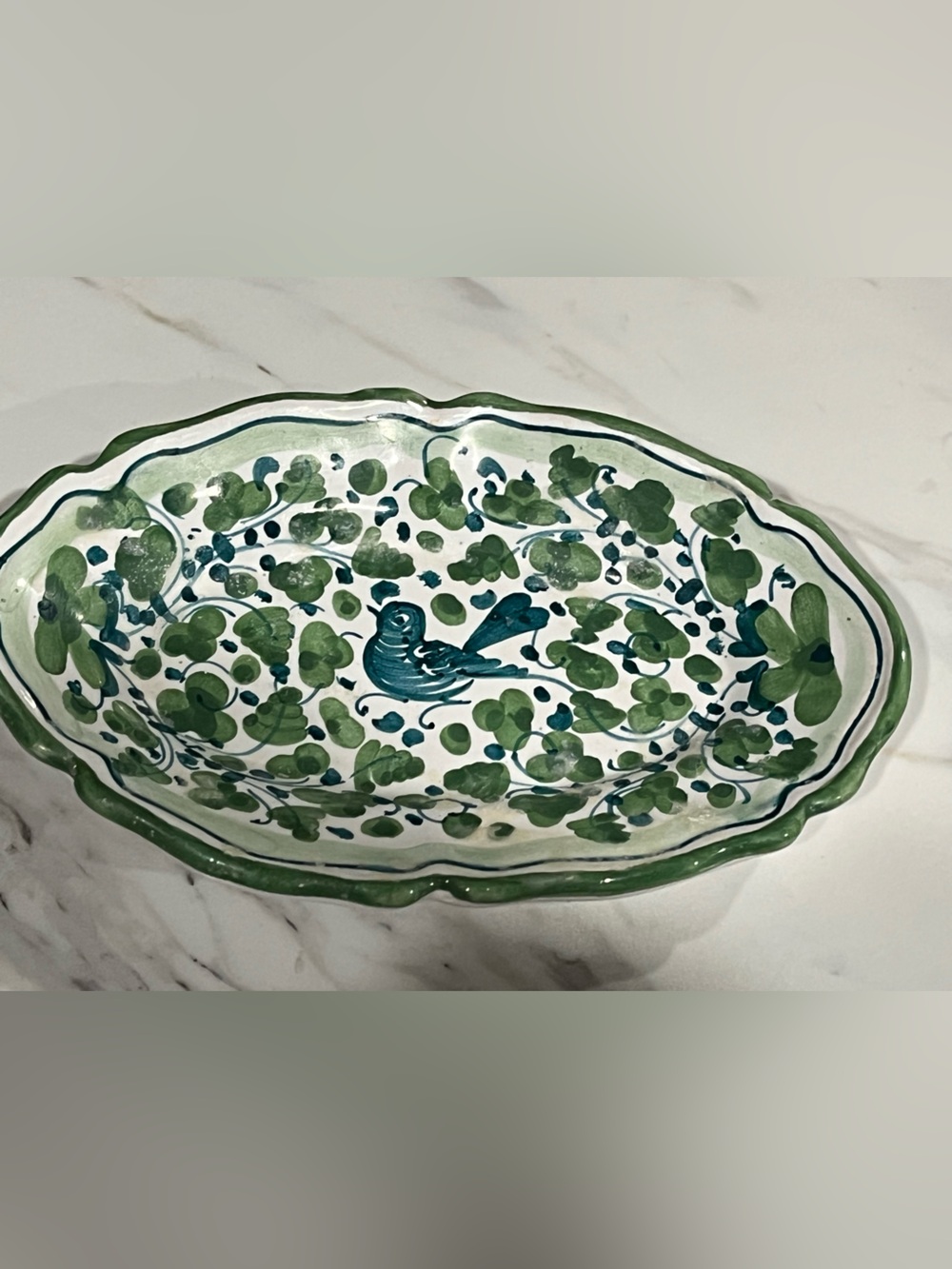 Hand-Painted Green Ceramic Decorative trinket dish, soap dish